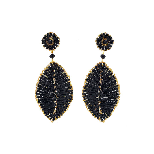 Lavish Earrings Black and Gold Leaf