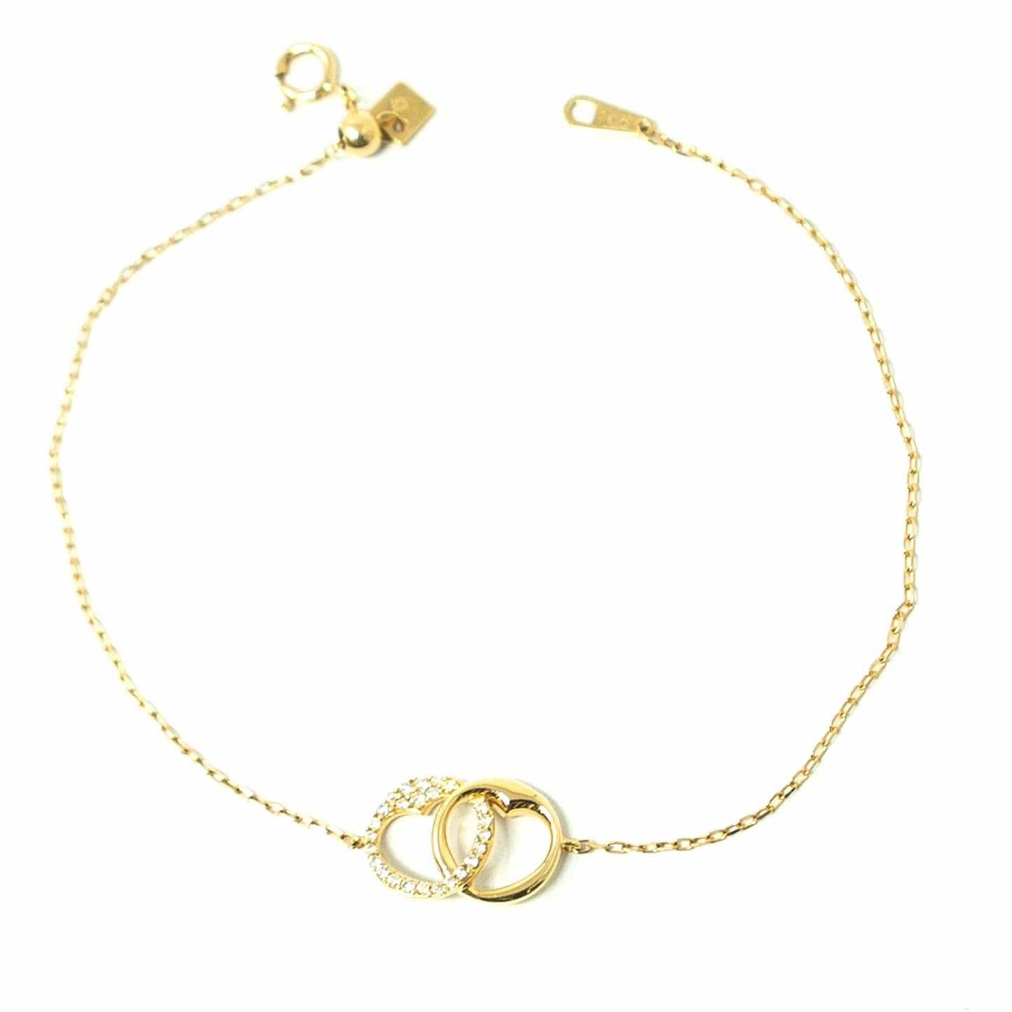 18K Yellow Gold Double Heart Diamond Bracelet