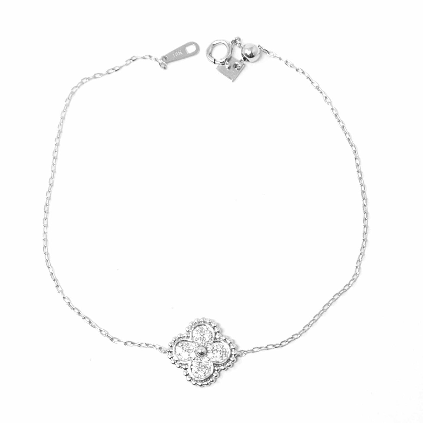 18K White Gold Clover Diamond Bracelet