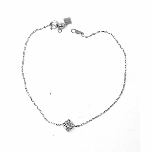 18K White Gold Diamond Square Pendant Bracelet