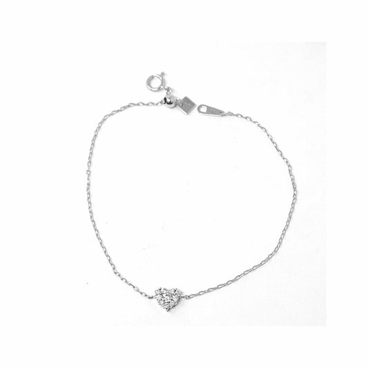 18K White Gold Diamond Heart Pendant Bracelet