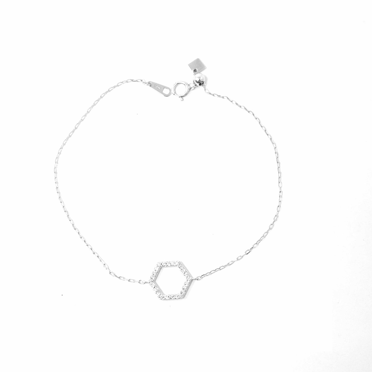 18K White Gold Hexagon Diamond Pendant Bracelet