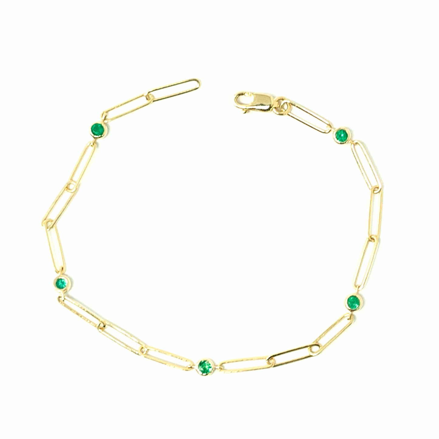 14K Yellow Gold Paperclip Emerald Bracelet