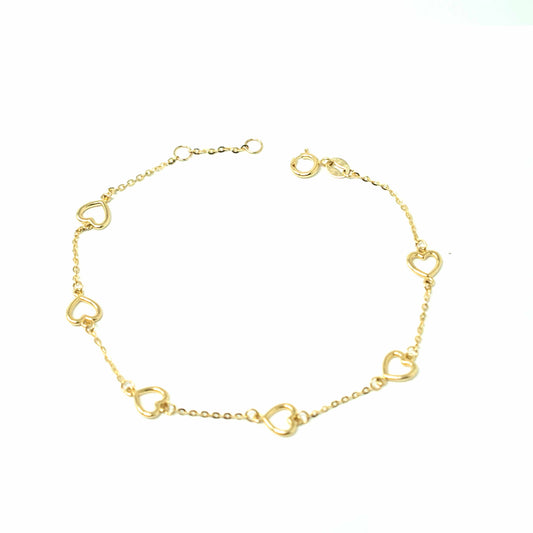 14K Yellow Gold Open Hearts Bracelet