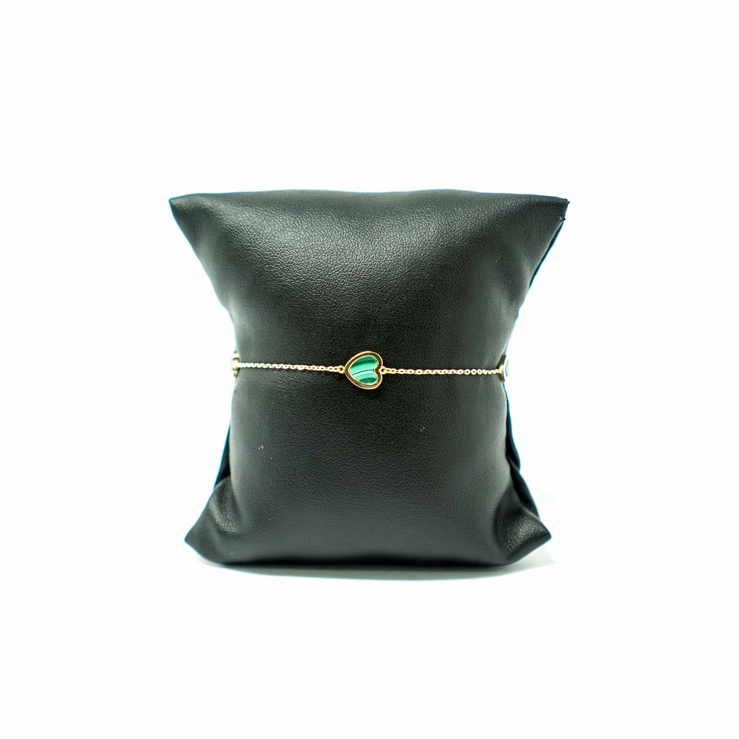 14K Yellow Gold Hearts Malachite Bracelet