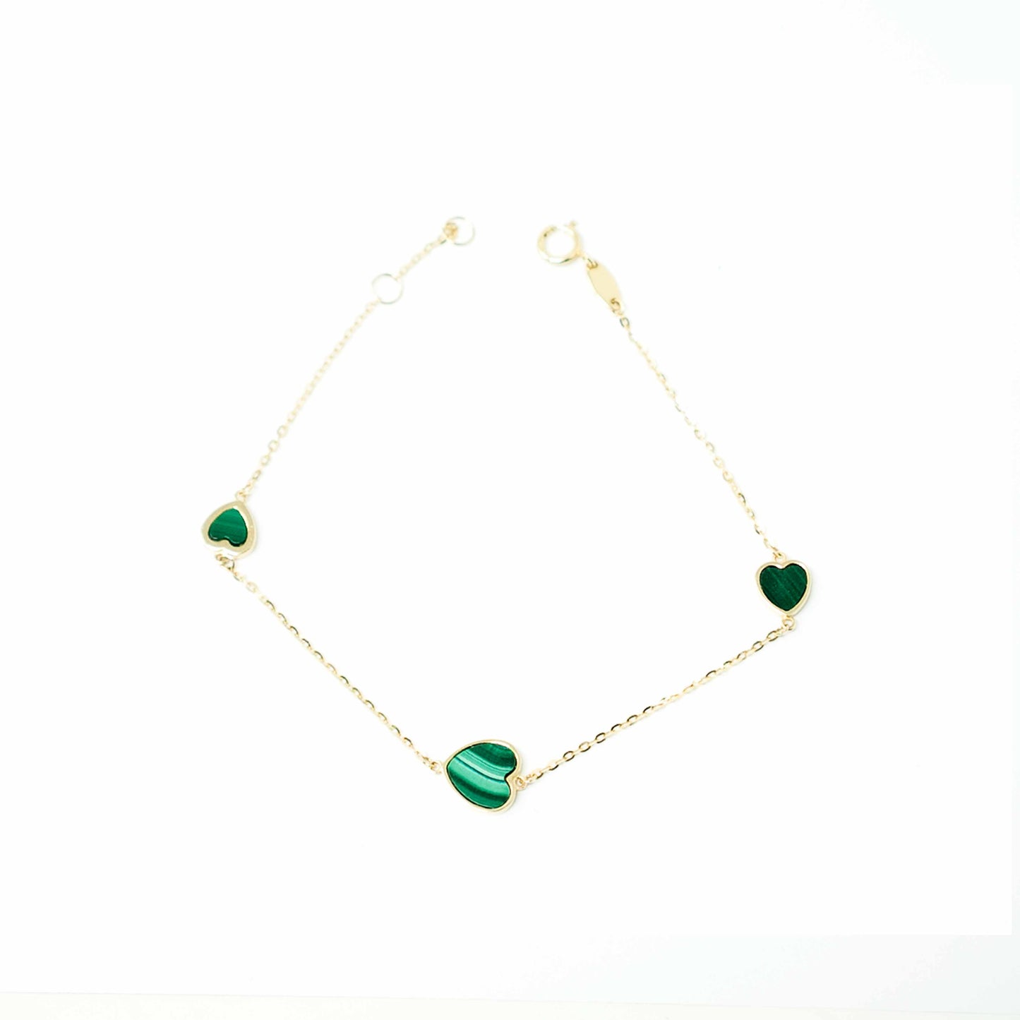 14K Yellow Gold Hearts Malachite Bracelet