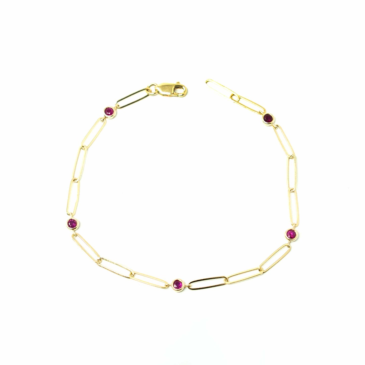 14K Yellow Gold Paperclip Ruby Bracelet