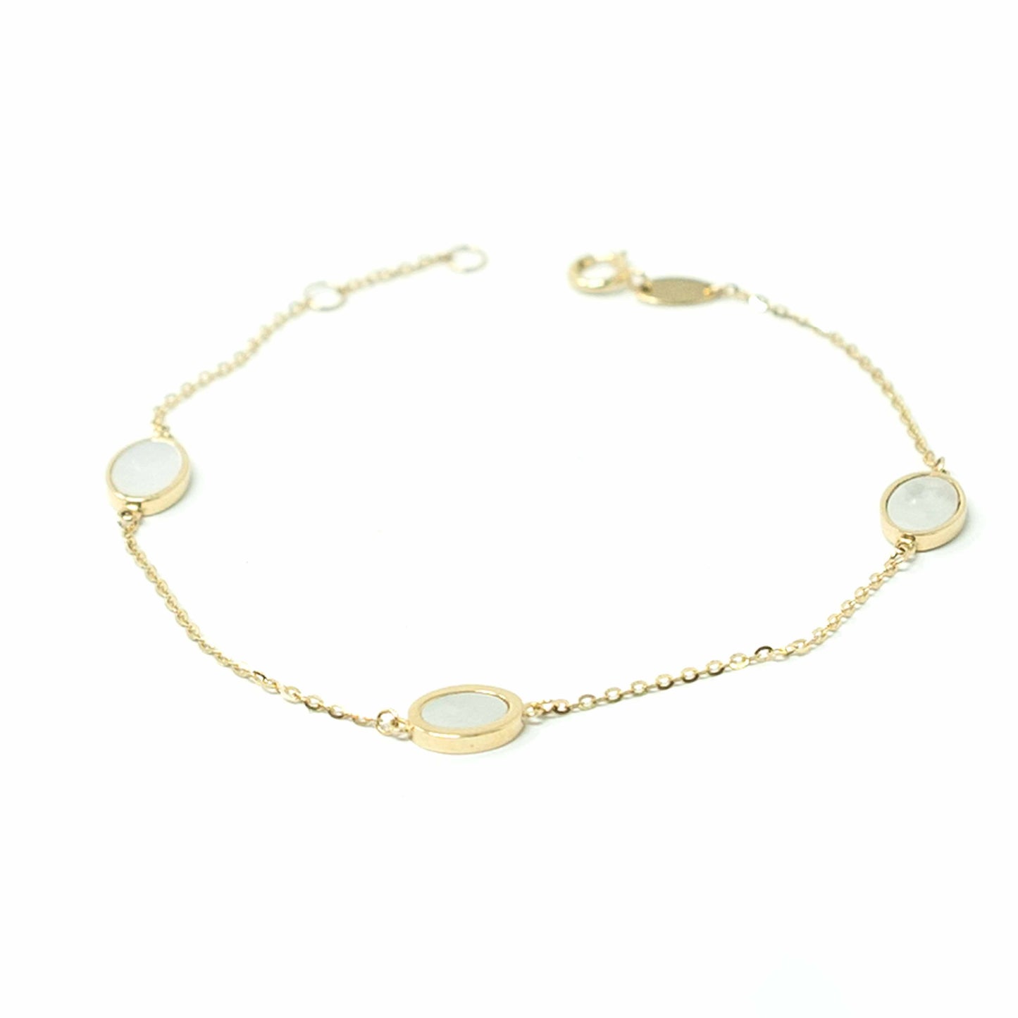 14K Yellow Gold Mother of Pearl Discs Bracelet