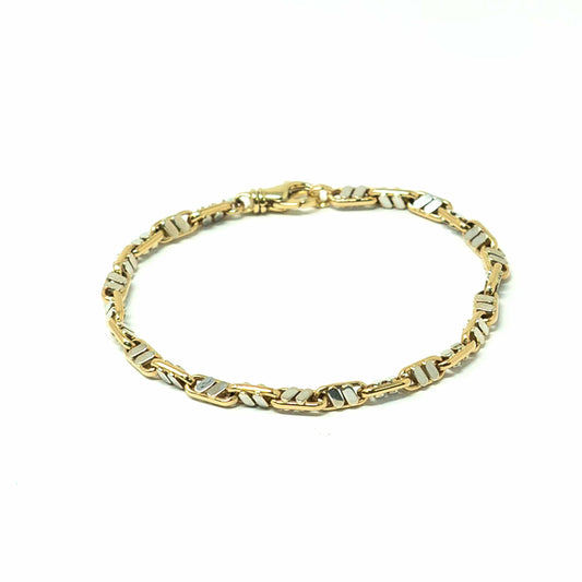 14K Yellow and White Gold Fancy Link Man Bracelet