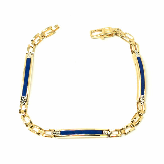 14K Yellow Gold Blue Resin Man Bracelet