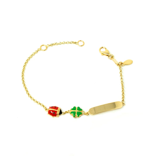 18K Yellow Gold Flower & Ladybug ID Bracelet