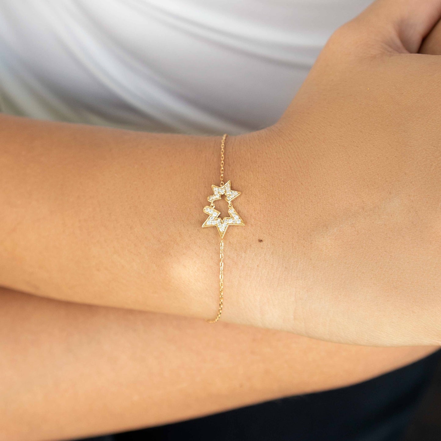 18K Yellow Gold Diamond Double Star Bracelet