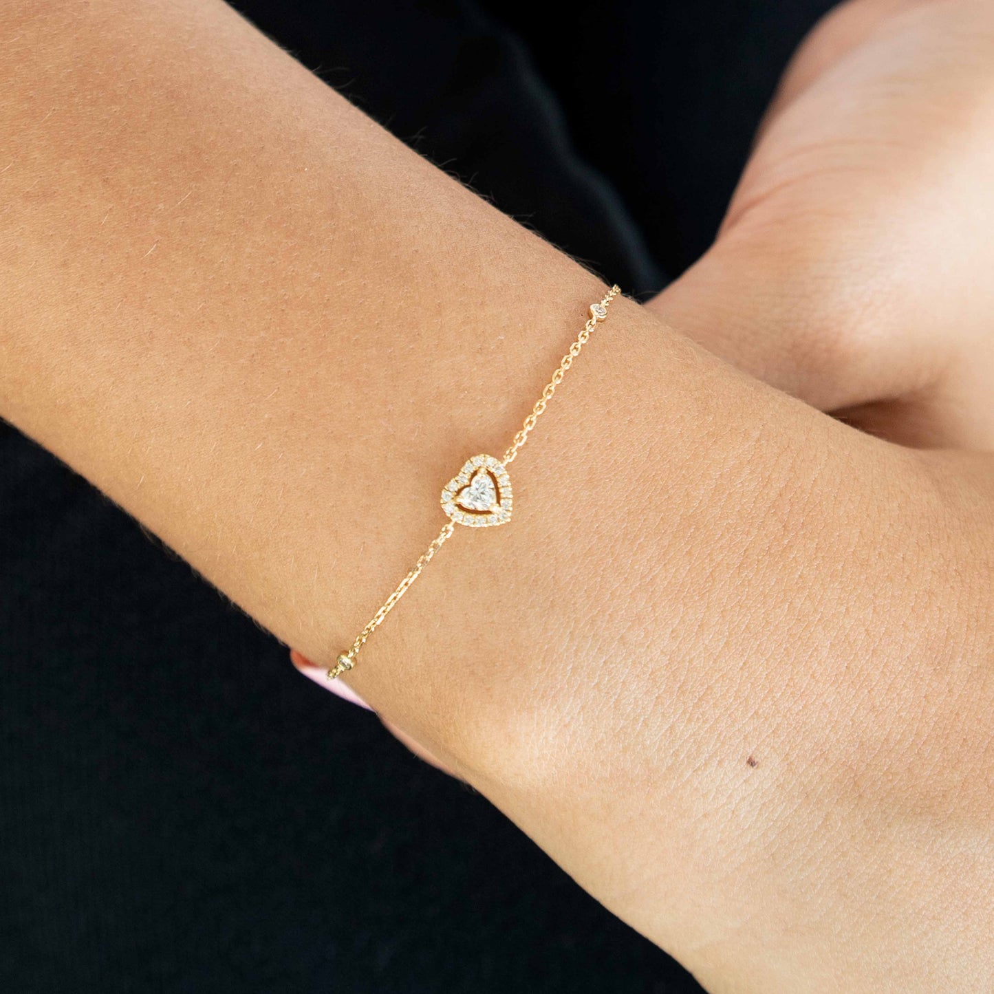 18K Yellow Gold Heart Diamond Bracelet