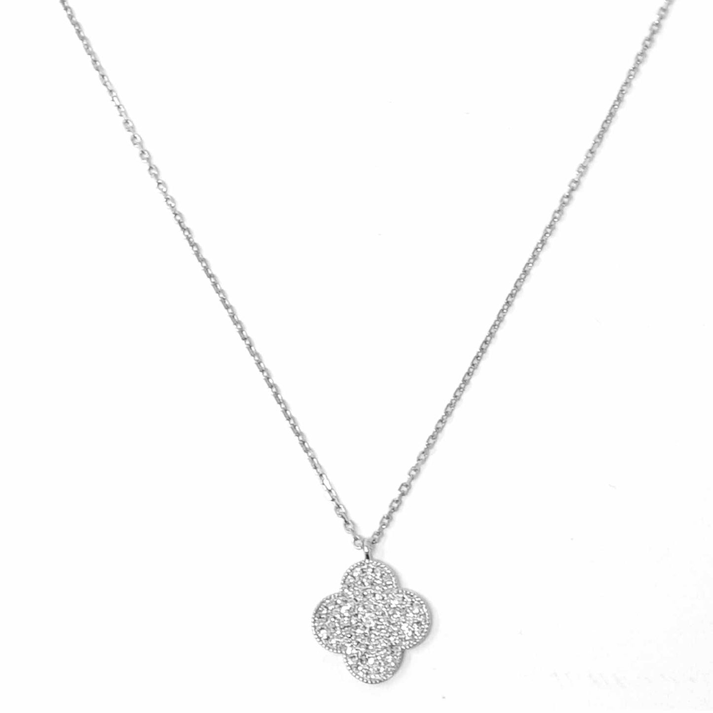 14K White Gold Clover Diamond pendant Necklace