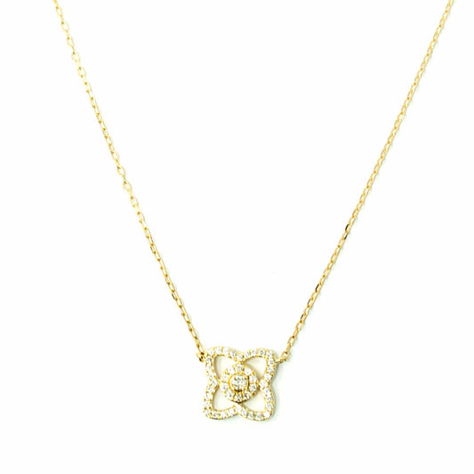 18K Yellow Gold Diamond Flower Pendant Necklace