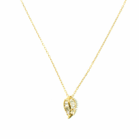 18K Yellow Gold Diamond Leaf Pendant