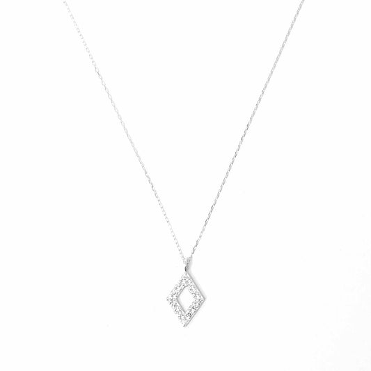 18K White Gold Rhombus Diamond Pendant Necklace