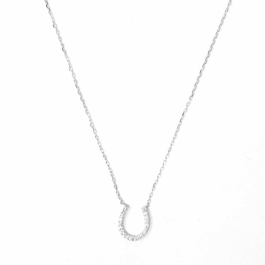 18K White Gold Horseshoe Diamond Pendant Necklace