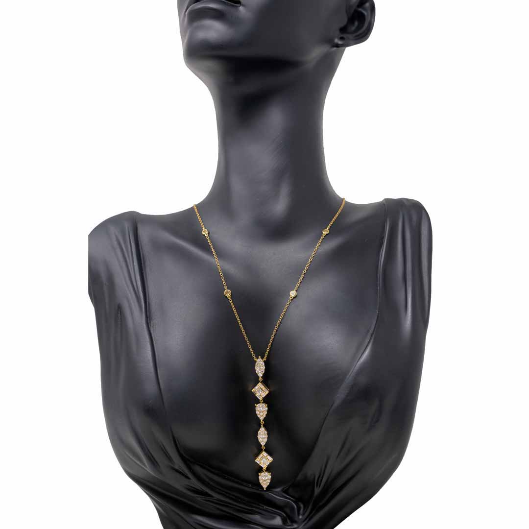 18K Yellow Gold and Diamond Multi-shape Lariat Drop Necklace