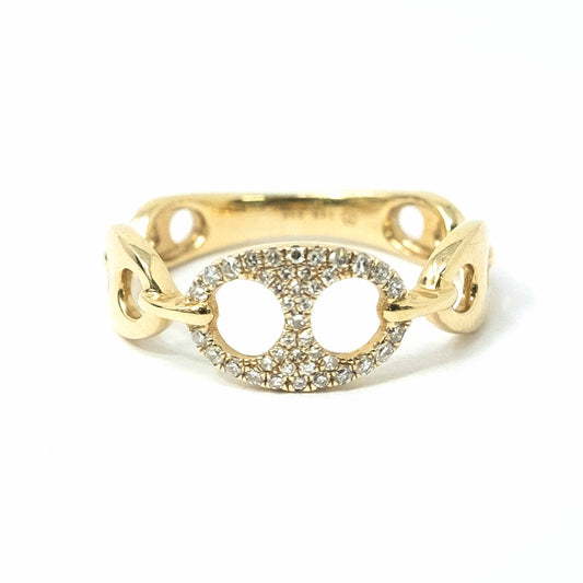 18K Yellow Gold Gucci Like Diamond Link Ring