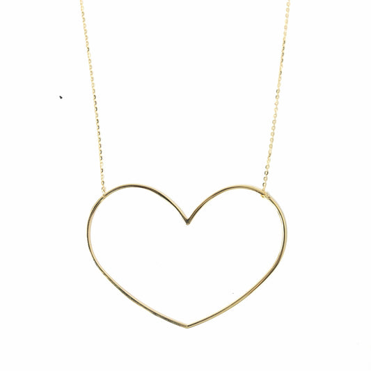 14K Yellow Gold Jumbo Open Heart Necklace