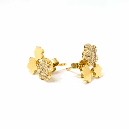 18K Yellow Gold Triple Fleur Diamond Earrings