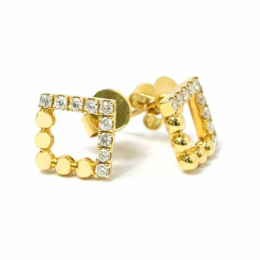 18K Yellow Gold Square Diamond Earrings