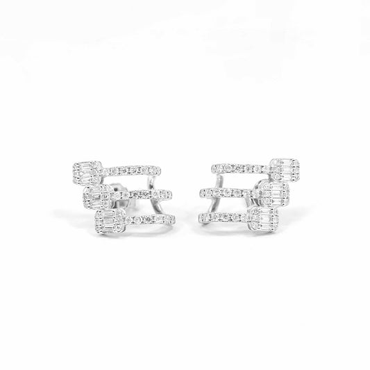 14K White Gold Ear Climber Diamond Earrings