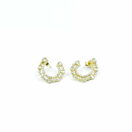 14k Yellow Gold and Diamond Vintage Circle Earrings