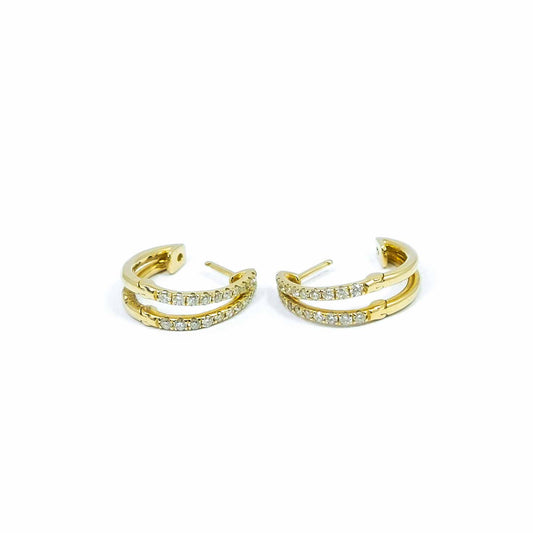 14k Yellow Gold Double Hoop Diamond Earrings