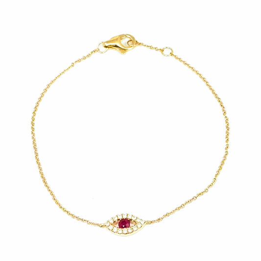 18K Rose Gold Ruby and Diamond Evil Eye Bracelet