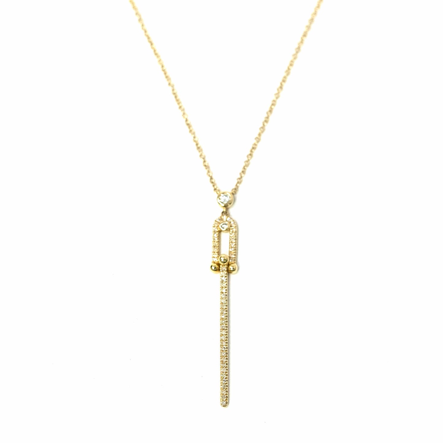 14K Yellow Gold Diamond Bar Drop Pendant Necklace