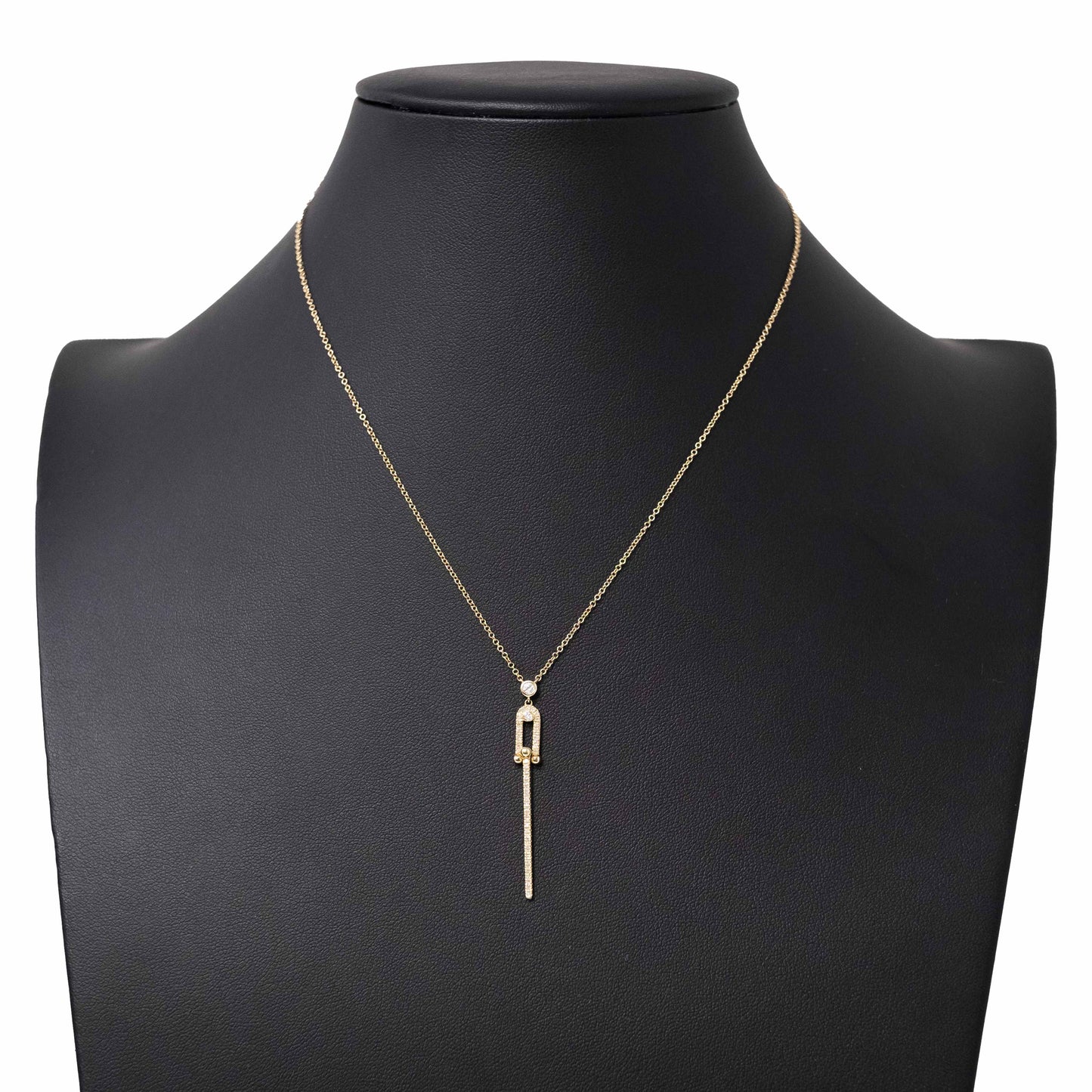 14K Yellow Gold Diamond Bar Drop Pendant Necklace