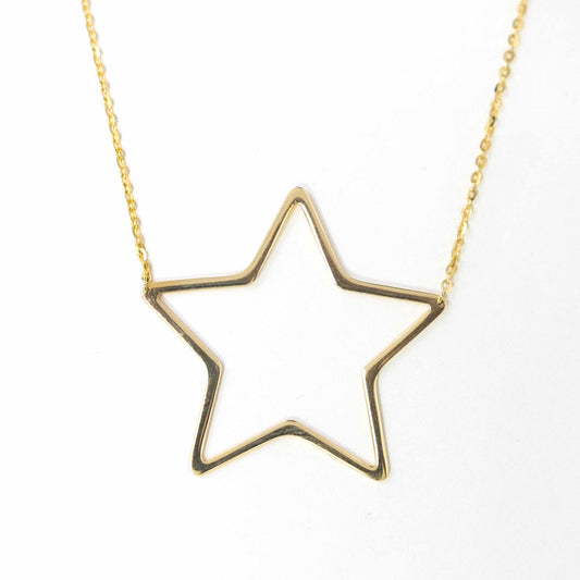 14K Yellow Gold Golden Open  Star Necklace