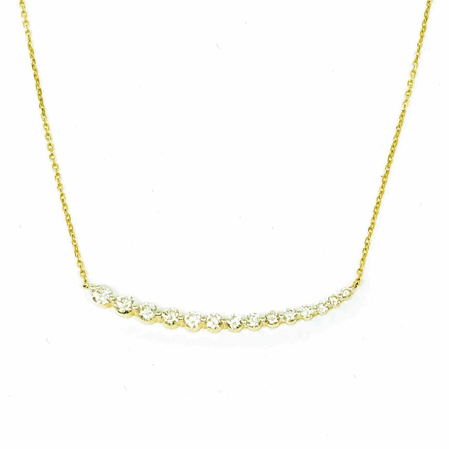 14k Yellow Gold Graduated Curve Bar Diamond Necklace