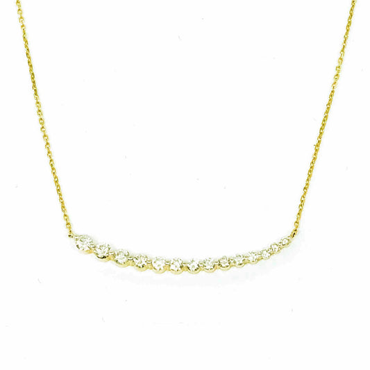 14k Yellow Gold Graduated Curve Bar Diamond Necklace