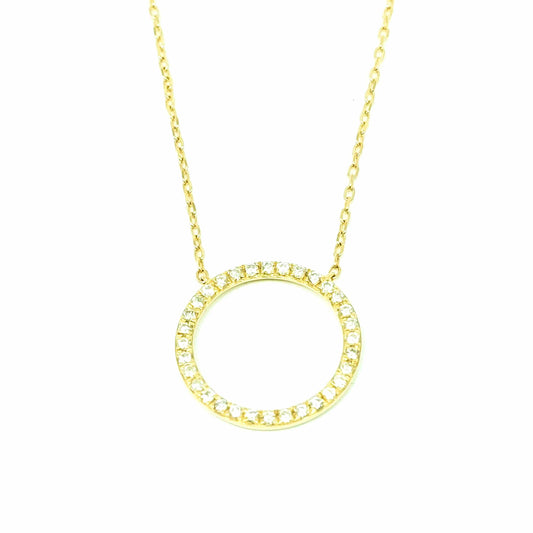 18K Yellow Gold Circle Diamond Pendant Necklace