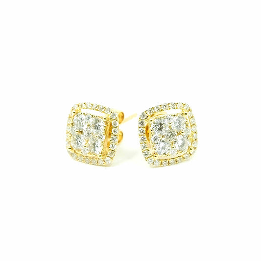 18K Yellow Gold Square Diamond Stud Earrings