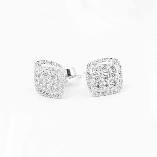 18k White Gold & Diamond Cluster Square Earstuds