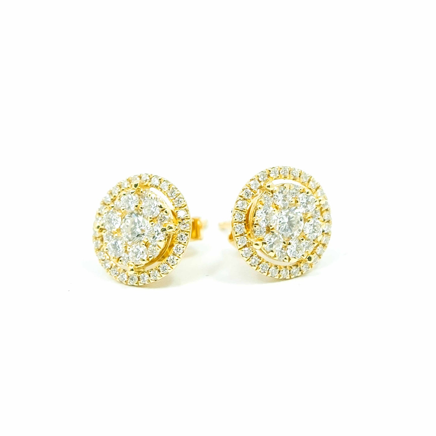 18K Yellow Gold & Big Cluster Diamond Earstuds