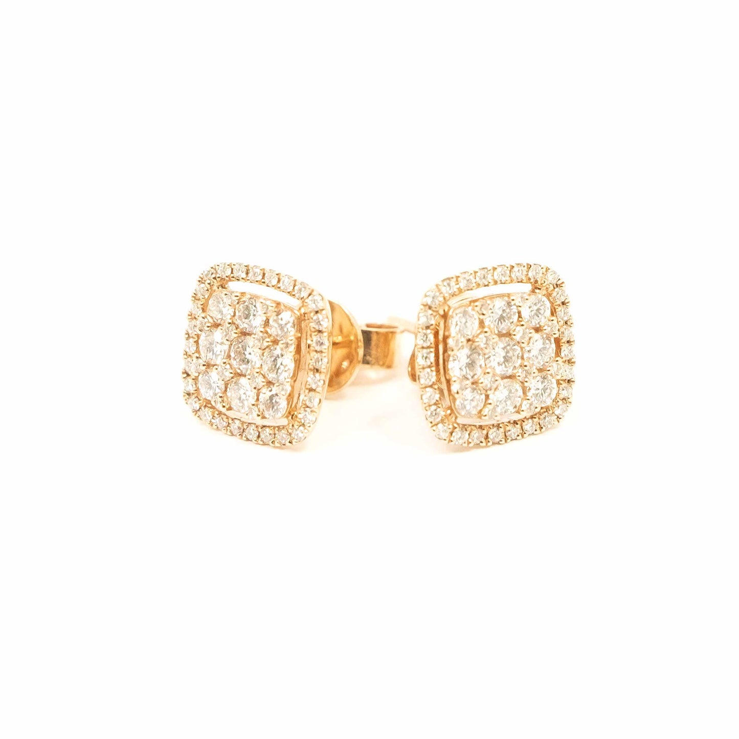 18k Rose Gold & Diamond Cluster Square Earstuds