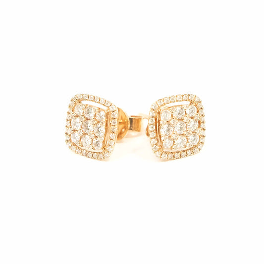 18k Rose Gold & Diamond Cluster Square Earstuds