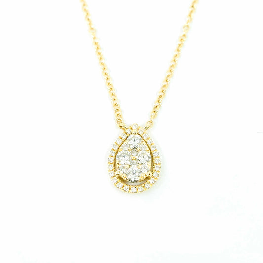 18K Yellow Gold Teardrop Diamond Pendant Necklace