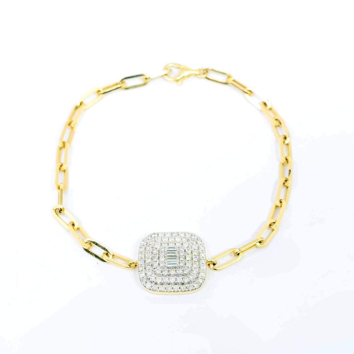 14K Yellow Gold and Diamond Square Cube Paperclip Bracelet