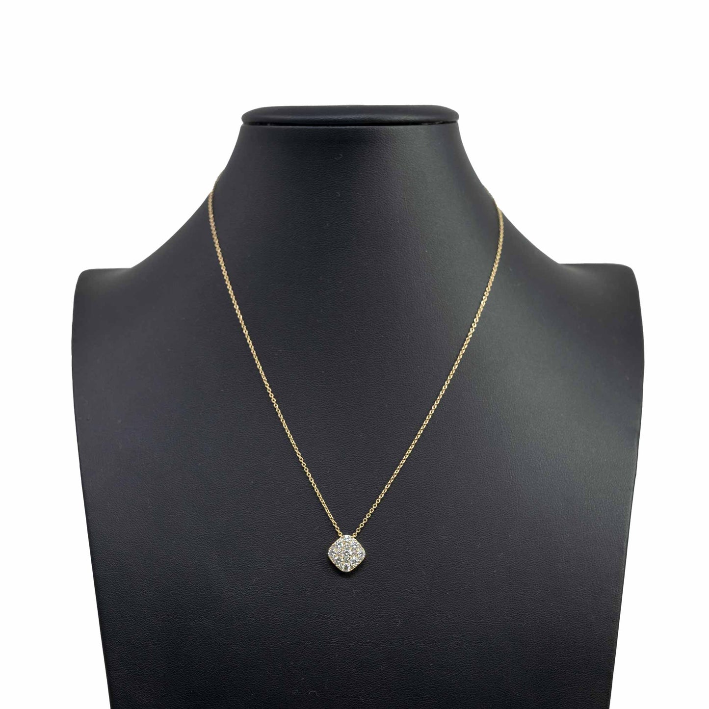 18K Yellow Gold Diagonal Square Diamond Pendant Necklace