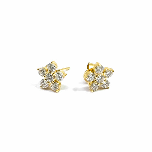 14k Yellow Gold Flower Diamond Earrings