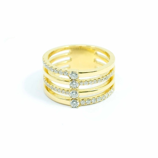 18k Four Row Yellow Gold Diamond Ring