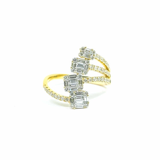 18k Abstract Yellow Gold Baguette Diamond Ring