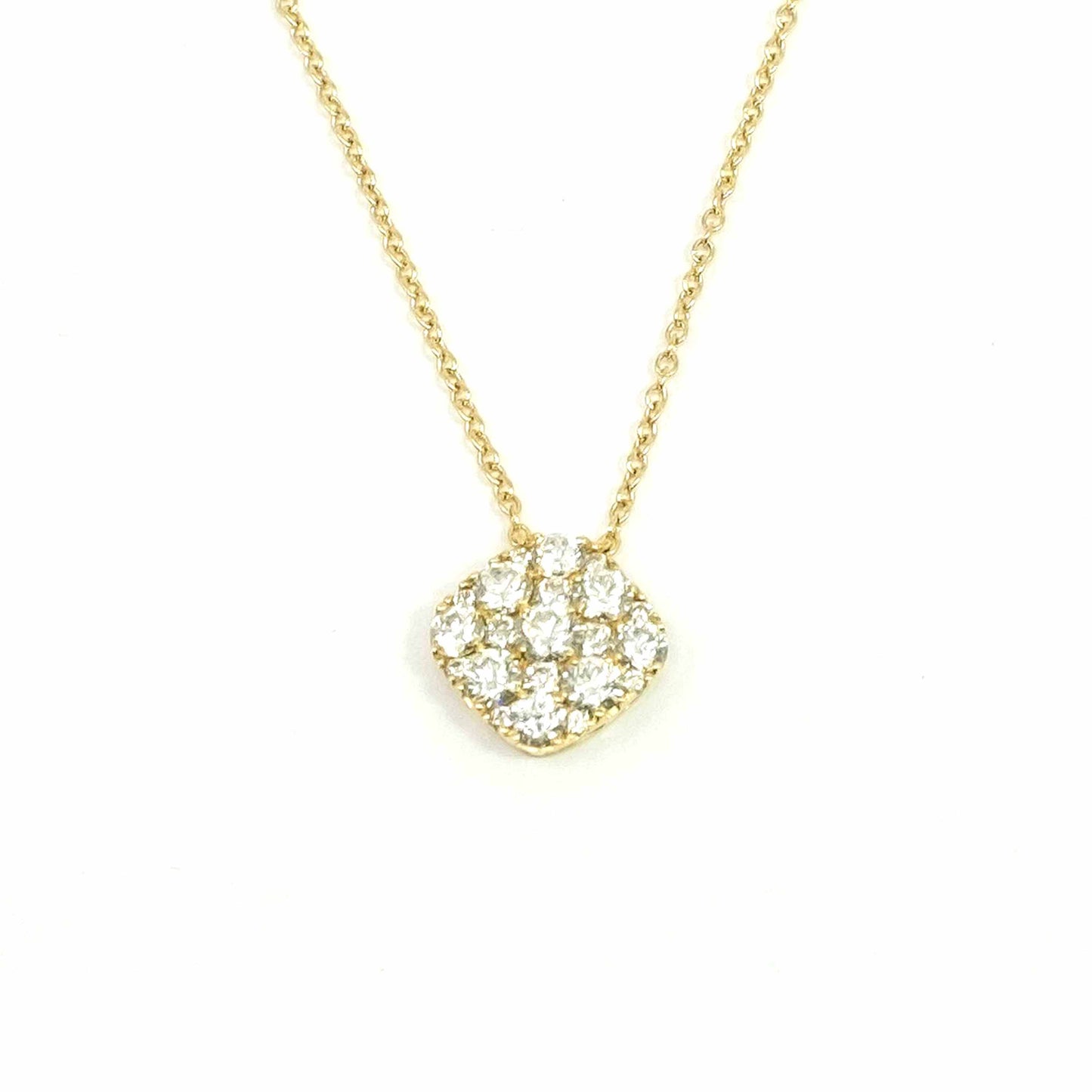 18K Yellow Gold Diagonal Square Diamond Pendant Necklace