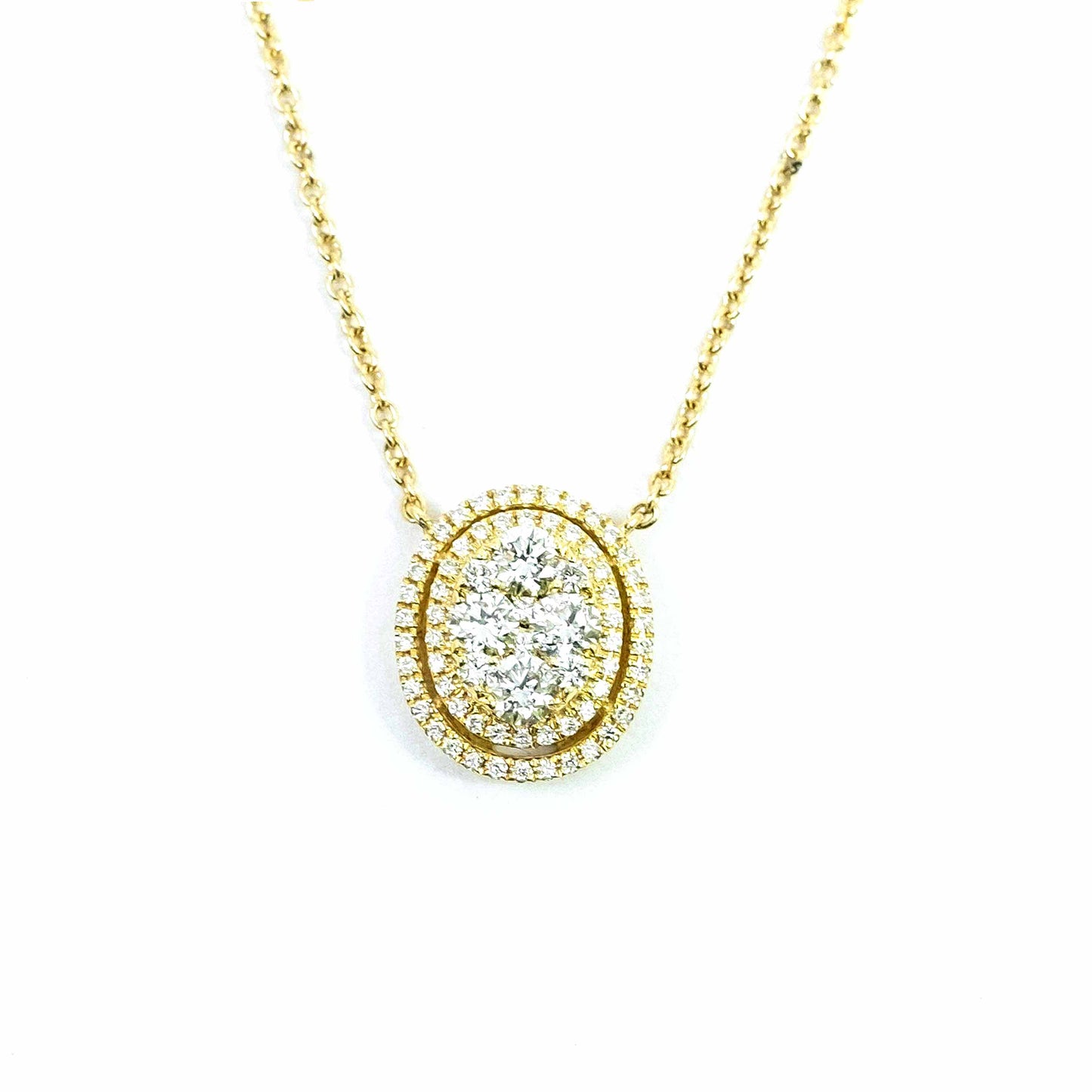 18K Yellow Gold Oval Diamond Halo Necklace